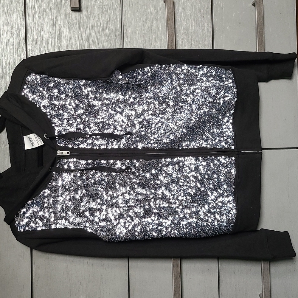 PINK Victoria's Secret Black Silver Sequin Bling Hoodie